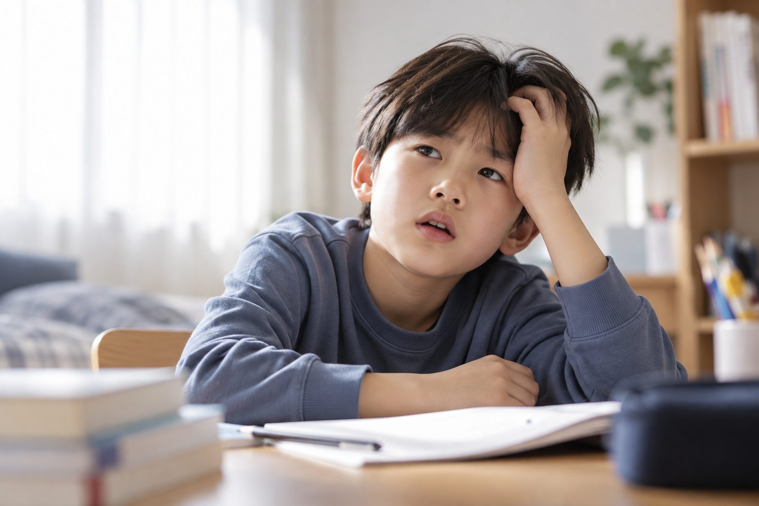 소아청소년 정서·학습케어 - 집중하지 못하고 멍하니 딴생각에 잠긴 채 공부하는 아이